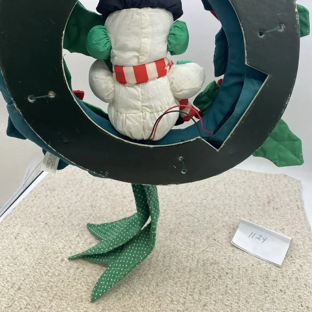 Vtg 1993 Musical Cloth Snowman Wreath by Jet General Christmas Decor/Used